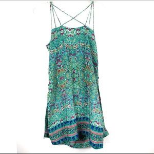 Anthro’s Maeve Meret teal 100% silk paisley tunic top 0 NWOT